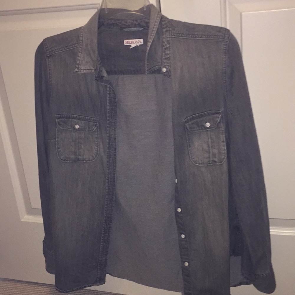 Green olive denim button up